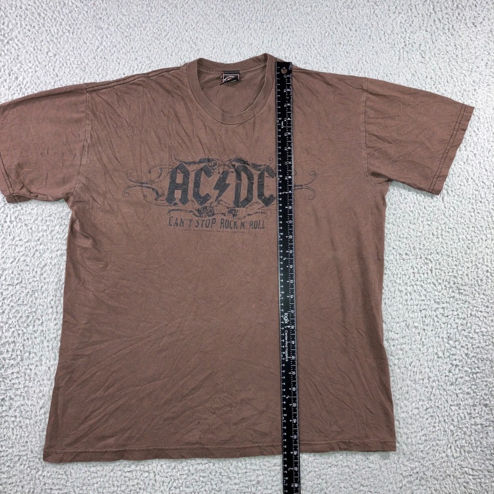 Vtg AC/DC T-Shirt Men L Brown Can't Stop Rock N Roll Graphic Tee 2000s Relaxed - Picture 3 of 9
